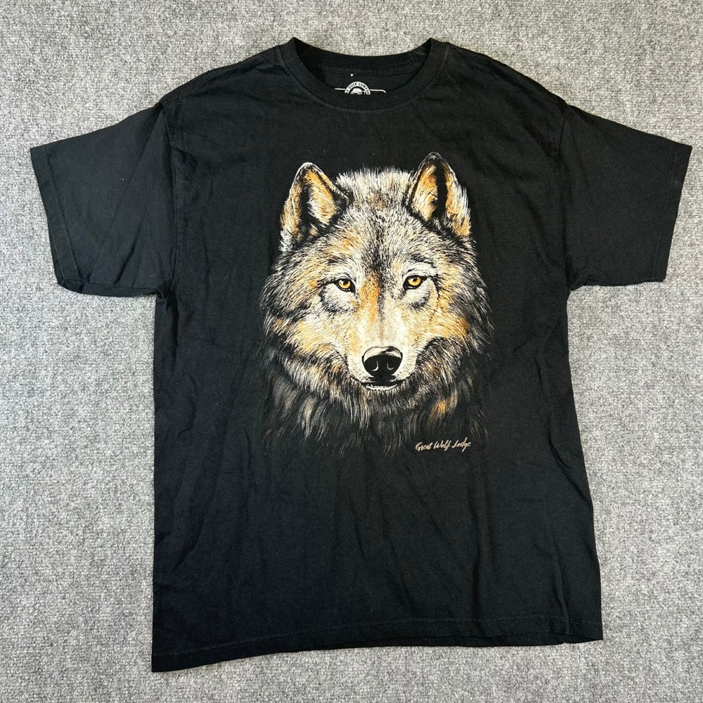 The Duck Company Great Wolf Lodge Wolf Graphic T-Shirt Black Mens Large Cotton